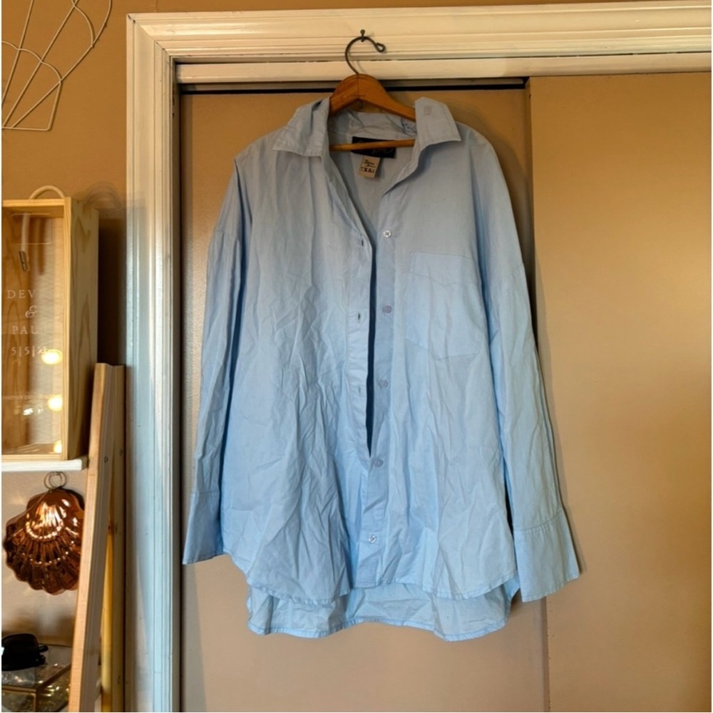 Spoon Jeans baby blue linen style button up blouse